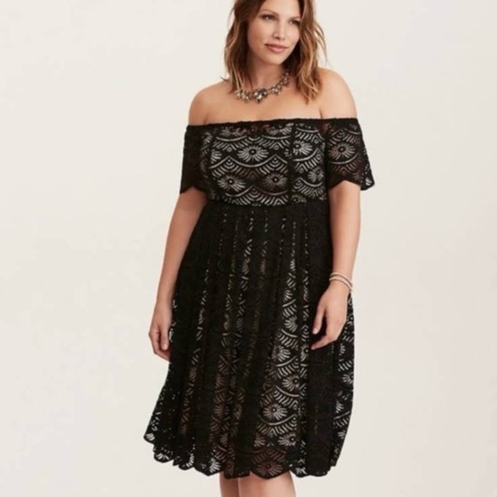 Torrid Pleated Off the Shoulder Skater Dress